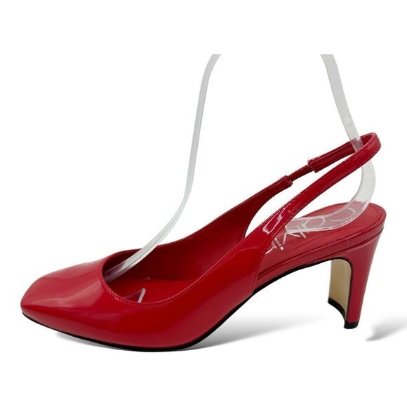 Calvin Klein Balan Red Shiny Patent Leather Slingback Snip Toe Pump Heels 7.5 - Picture 1 of 16